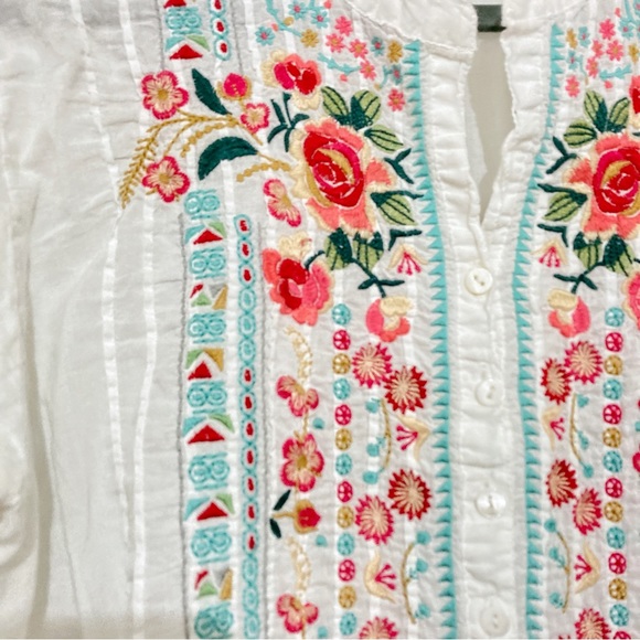 Johnny Was White Floral Embroidered Tunic Blouse Long Sleeves Size S - Picture 4 of 10